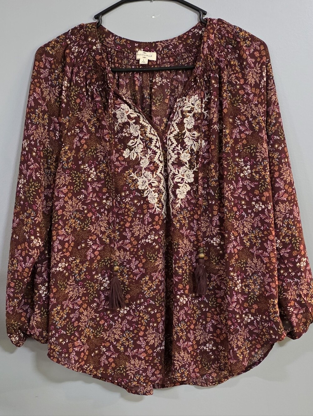 Ava & Viv Burgundy Floral Embroidered V-Neck Tunic